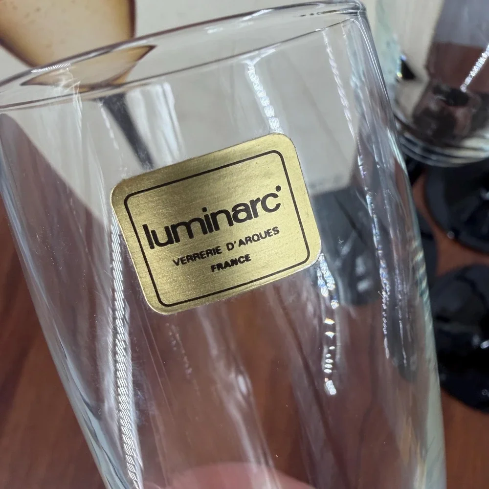 VTG Luminarc France Black Stem Champagne Flutes (4) Domino 1980s Original Box